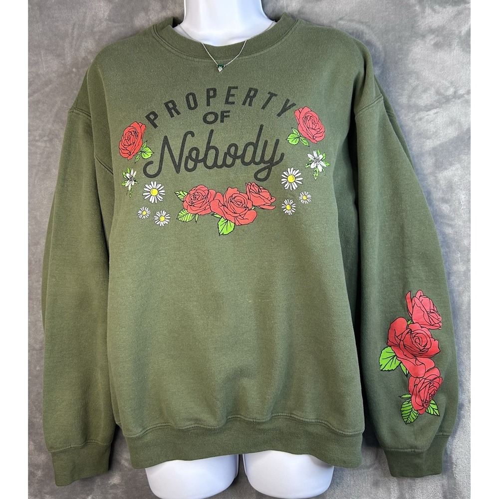 Property of nobody cold crush roses sage green crewneck sweater Womens Medium